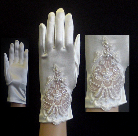 Satin Stretch Bridal Wedding Gloves One Size Fits All Color Ivory Length 