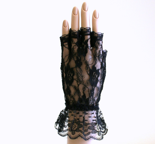 Black Lace Fingerless Gloves DeeThrough 2BL Gloves Color Black Length 