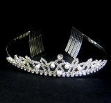 MH221 Rhinestone Tiara with Faux Pearl