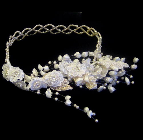 Full Size Bridal Tiara Made of Fabric Flower Faux Pearl ul ae br 