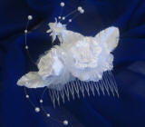 bk26 bridal flower hair comb, faux pearl accented
