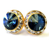 Gold plated Swarovski crystal earrings, Montana, 15mm in diameter