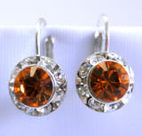 Lever back earrings, swarovski topaz chaton, 11mm