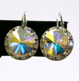 swarovski rondelle lever back earrings, Austrian Crystal 15mm Silver