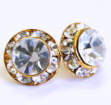 AR127 swarovski chaton stud earrings, 11mm, gold finish