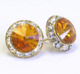 AR259 Swarovski Channel Crystal Earrings, Gold Frame, 15mm