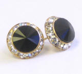 AR261 Swarovski Stud Earrings with Crystal Channel, Gold Frame, 15mm