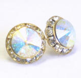 AR263 Swarovski Channel Crystal Earrings, Gold Frame, 15mm