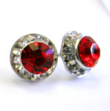 swarovski rondelle post earrings with chaton or rivoli stones, 8mm