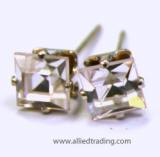 clear crystal square stud earrings, 4mm square silver, Allied Trading, Los Angeles