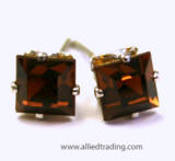 swarovski smoked topaz square stud earrings, 4mm square silver