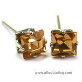 swarovski Light Colorado topaz square studs, 4mm square silver