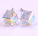 Swarovski Cube Stud Earrings, 4mm