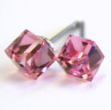 AR555 Swarovski Cube Stud Earrings, 4mm