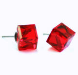 Swarovski Crystal Cube Stud Earrings, 8mm Light Siam Color