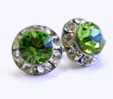 AR77 peridot swarovski chaton or rivoli stud earrings, 8mm