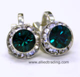 ITEM # ARC151, CLIP EARRINGS, SAWROVSKI EMERALD, 8MM IN DIAMETER