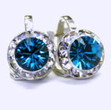 Swarovski Blue Zircon Clip-On Earrings, 8mm in diameter, Fashion Wholesaler Allied Trading, Los Angeles, USA