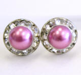 8mm Faux pearl stud earrings with crystal channel