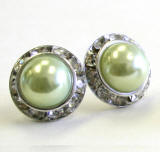 lighter green pearl stud earrings, 15mm