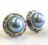 steel blue pearl stud earrings, 15mm