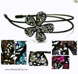 srb87bk swarovski single large flower metal head band, black frame