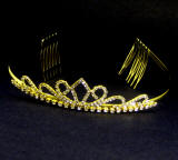 MH223 Rhinestone Tiara, Gold Plated